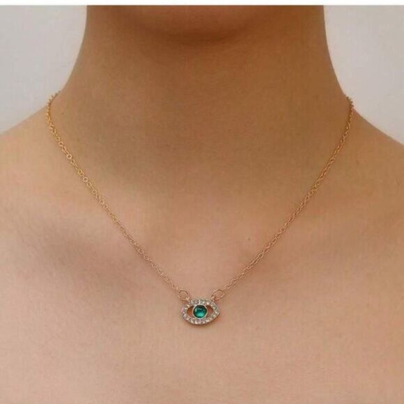 Emerald Green Evil Eye Pendant Necklace – 14K Gold Filled over Sterling Silver - Picture 3 of 5
